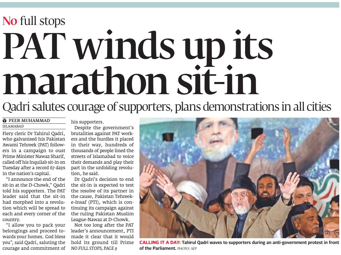 تحریک منہاج القرآن Minhaj-ul-Quran  Print Media Coverage پرنٹ میڈیا کوریج Express Tribune Front Page